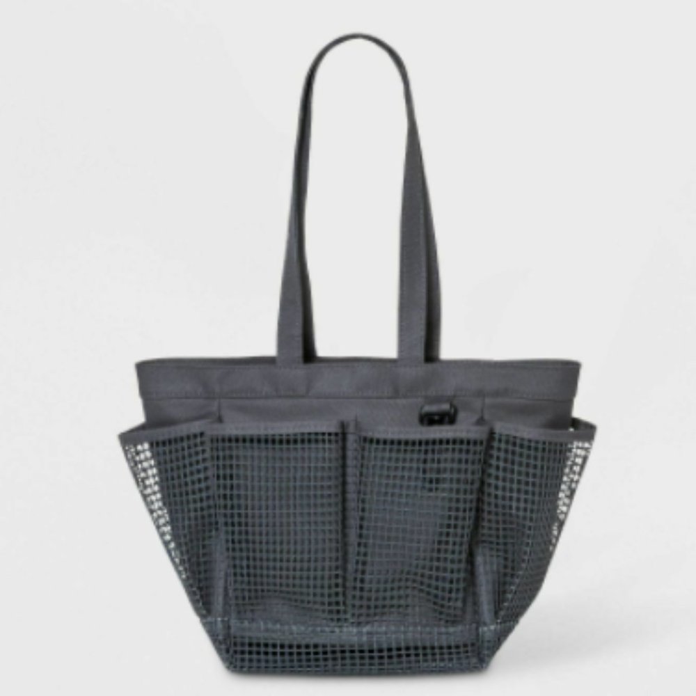 Grey Mesh Light Weight Shower Essentials Tote with Hook